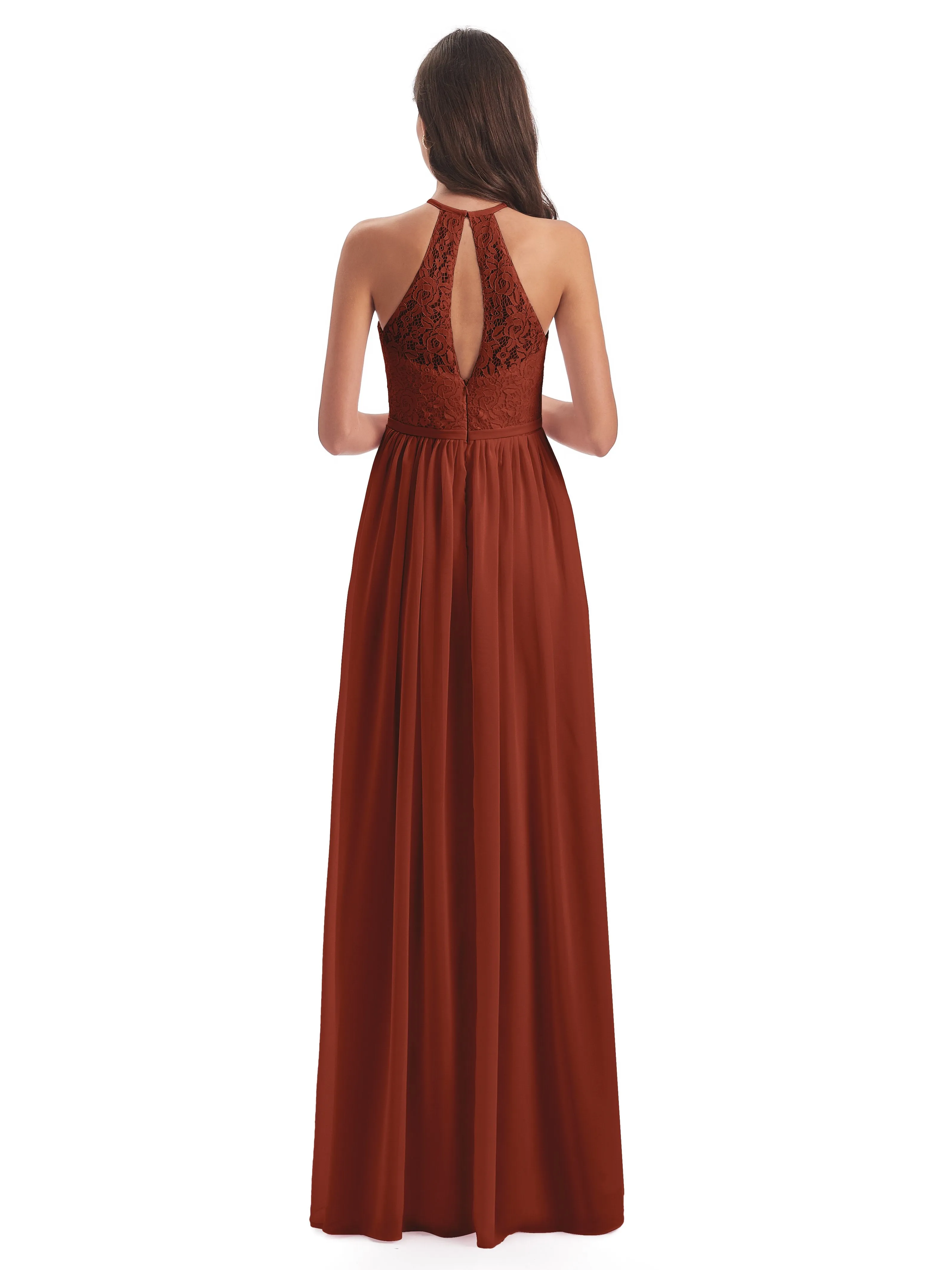 Emma Stunning Halter Floor Length Lace/Chiffon Bridesmaid Dresses