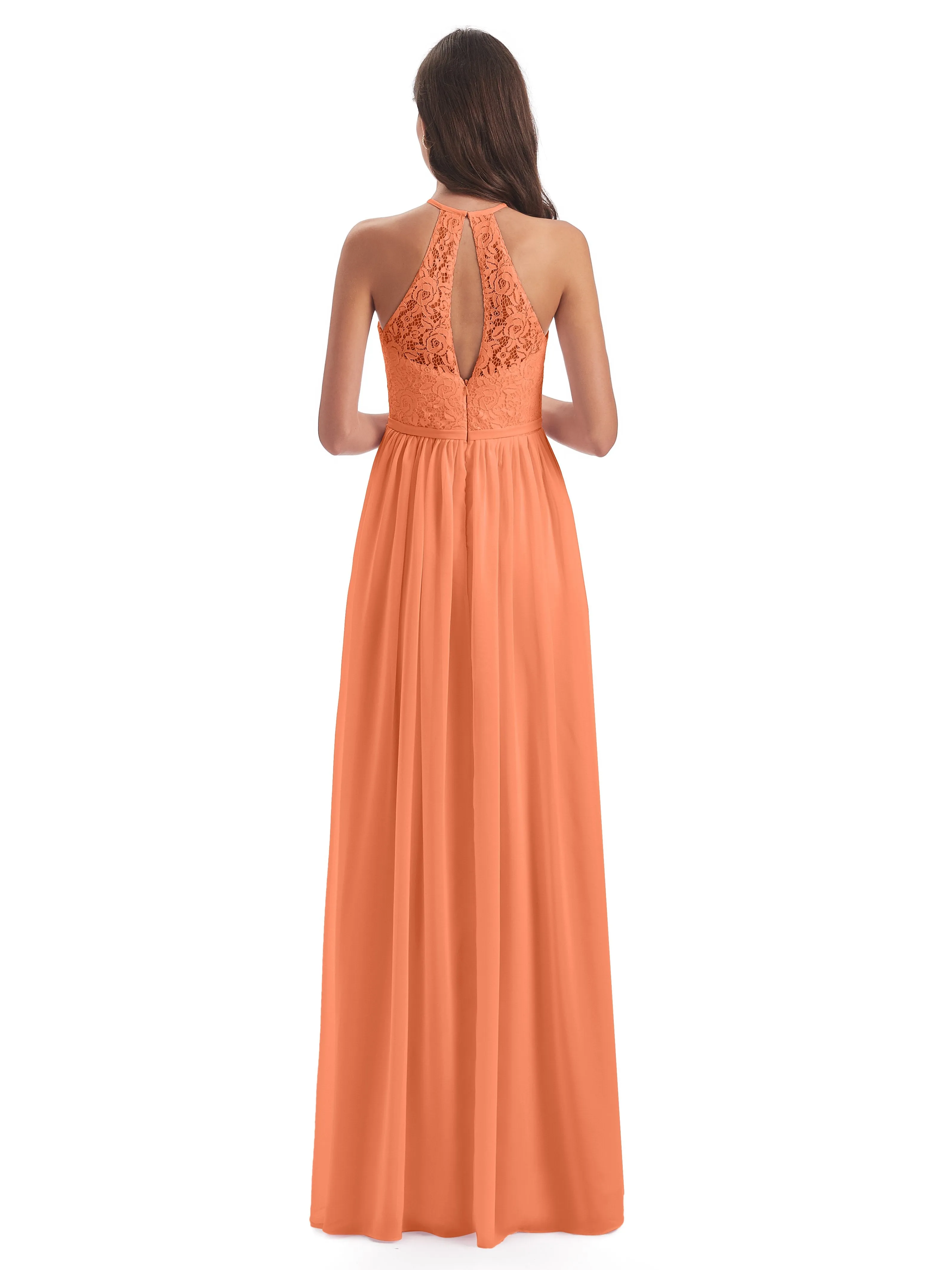 Emma Stunning Halter Floor Length Lace/Chiffon Bridesmaid Dresses