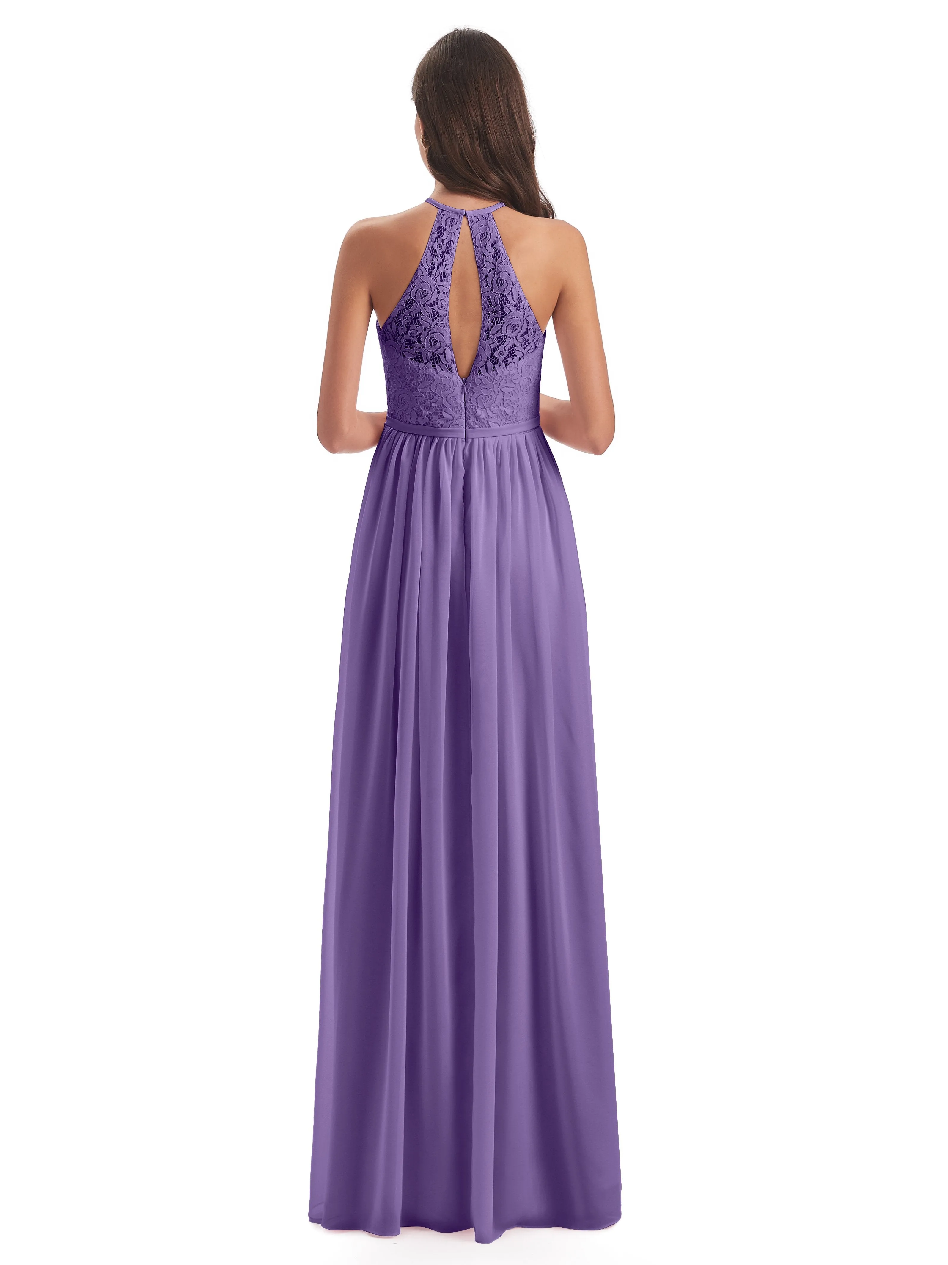 Emma Stunning Halter Floor Length Lace/Chiffon Bridesmaid Dresses