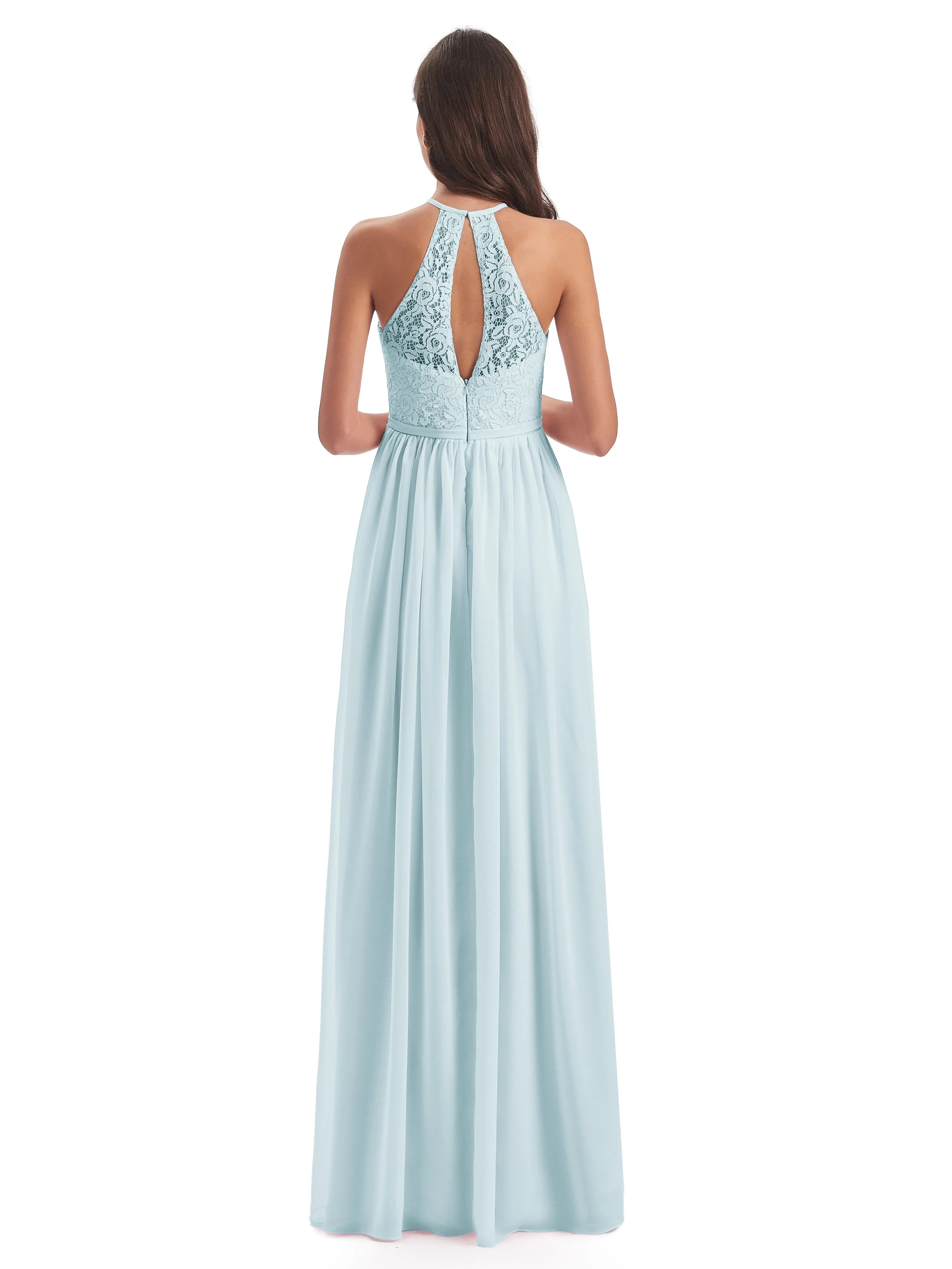 Emma Stunning Halter Floor Length Lace/Chiffon Bridesmaid Dresses