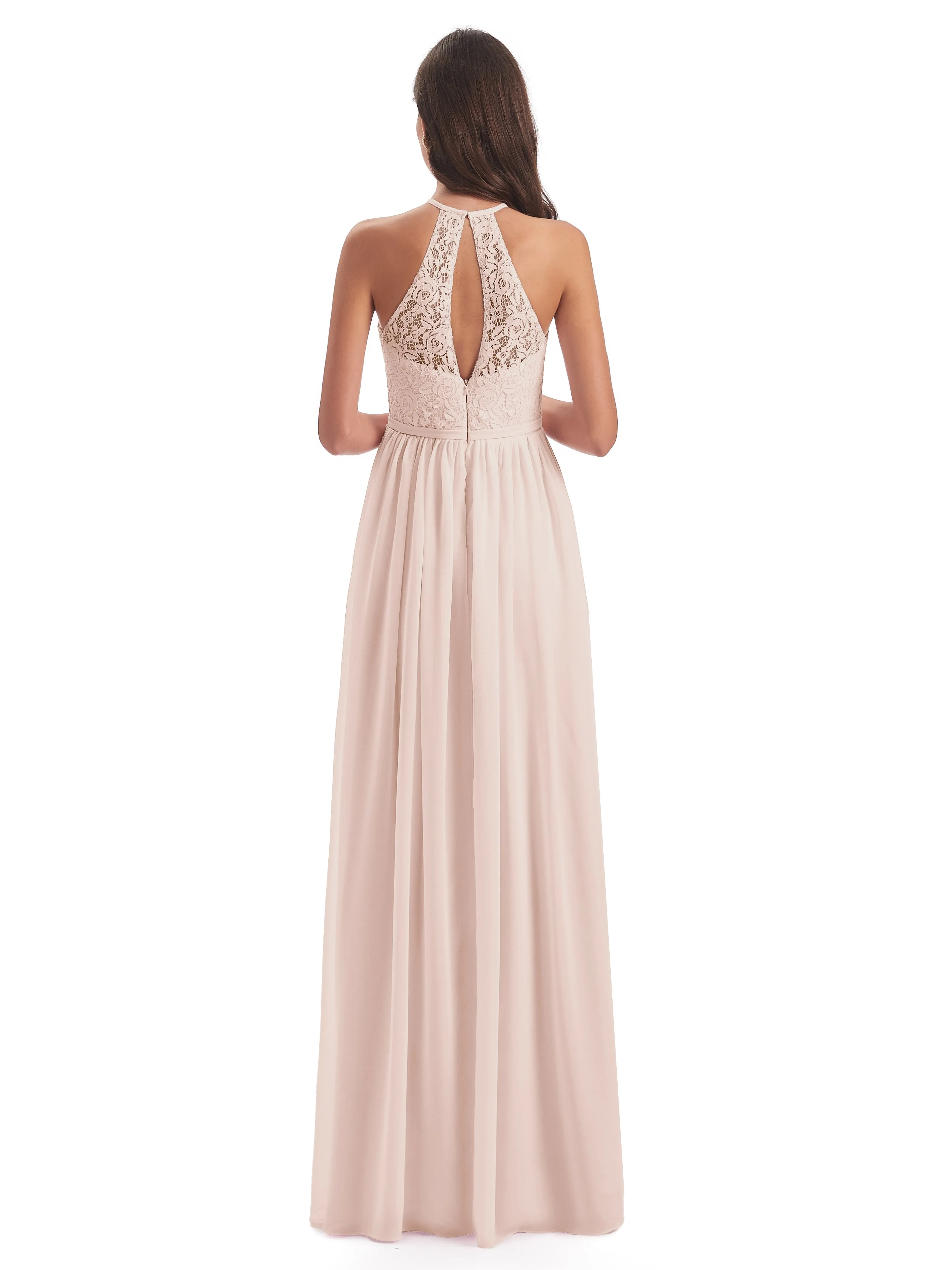 Emma Stunning Halter Floor Length Lace/Chiffon Bridesmaid Dresses