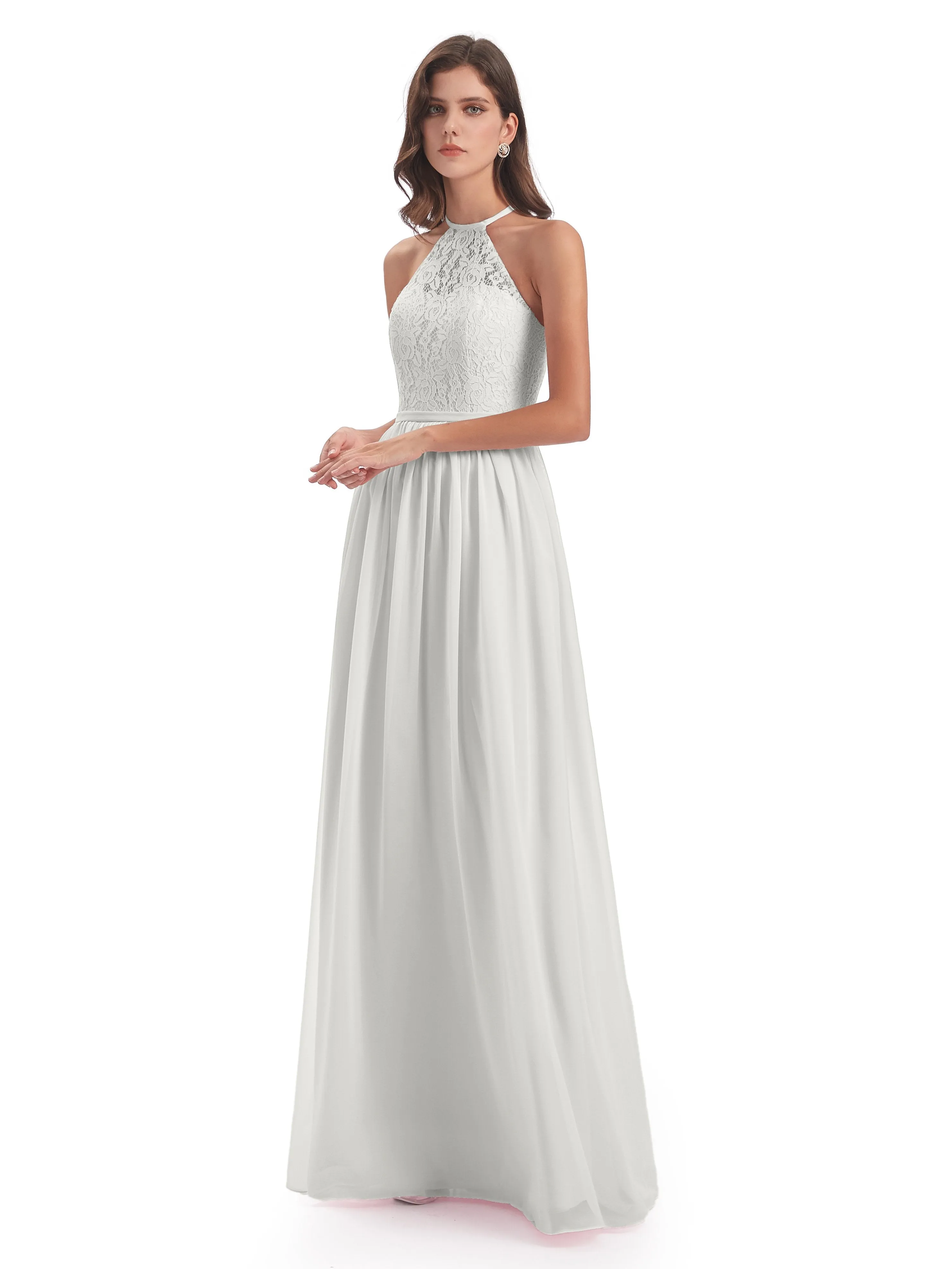 Emma Stunning Halter Floor Length Lace/Chiffon Bridesmaid Dresses