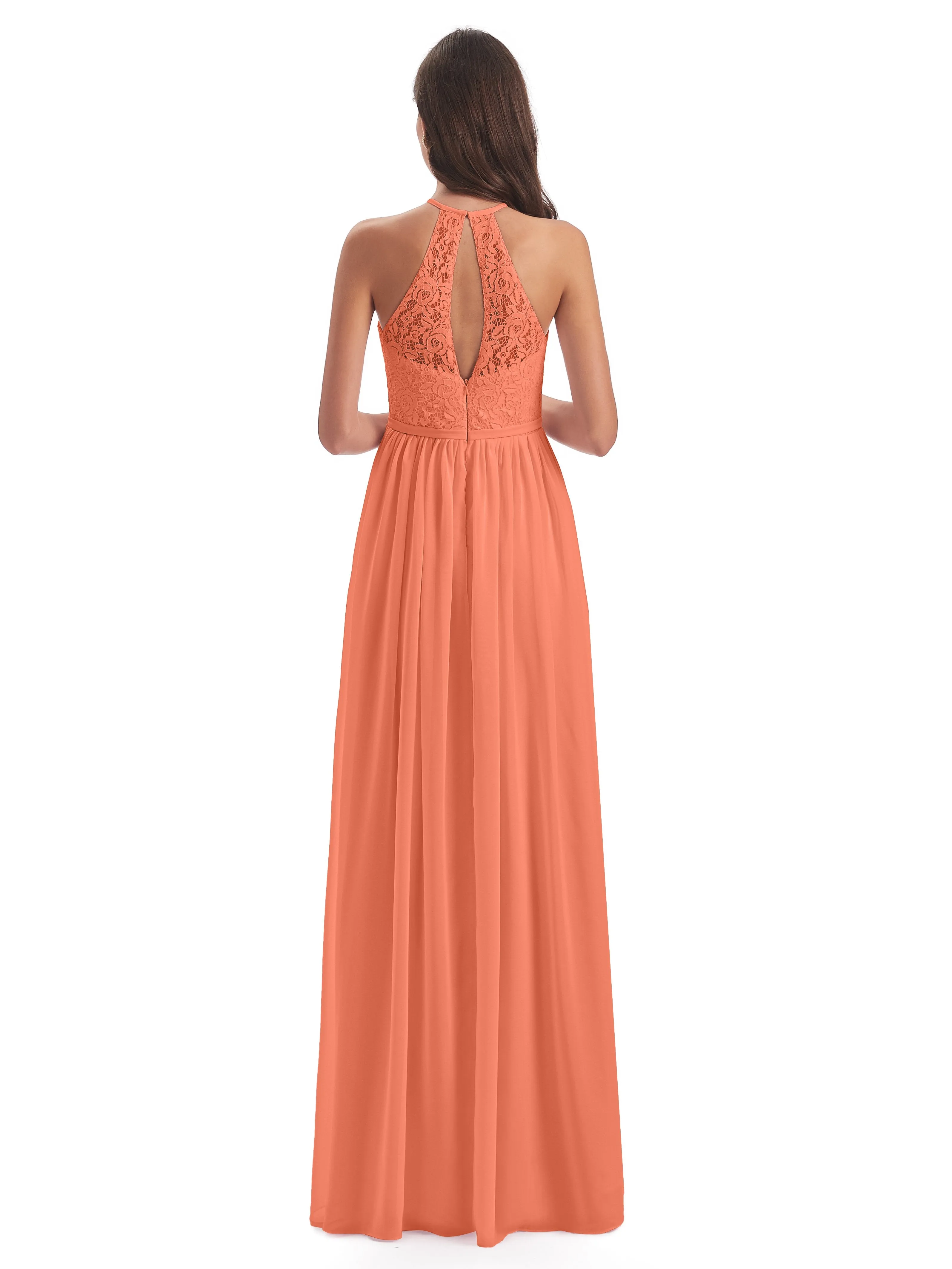 Emma Stunning Halter Floor Length Lace/Chiffon Bridesmaid Dresses