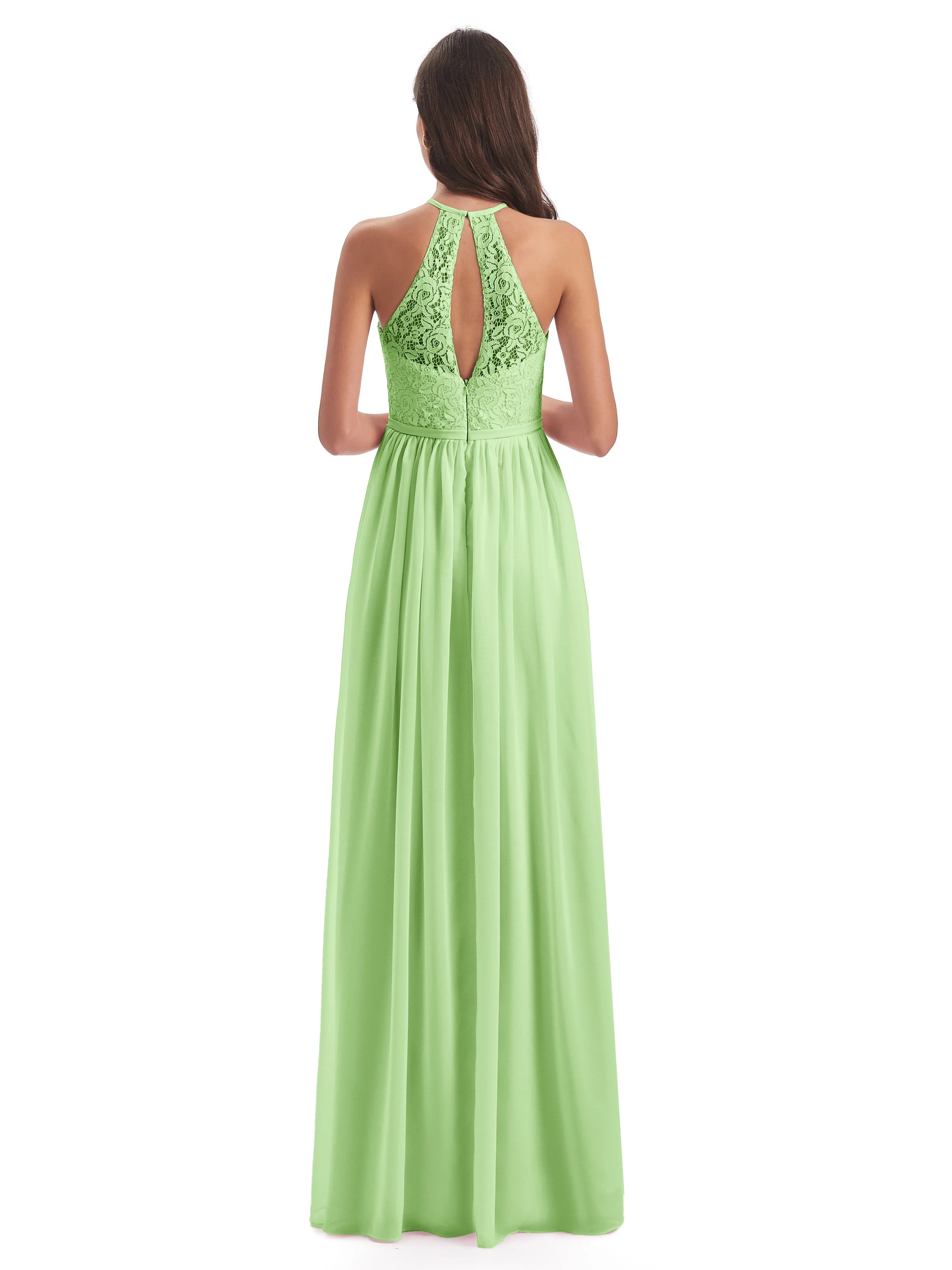 Emma Stunning Halter Floor Length Lace/Chiffon Bridesmaid Dresses