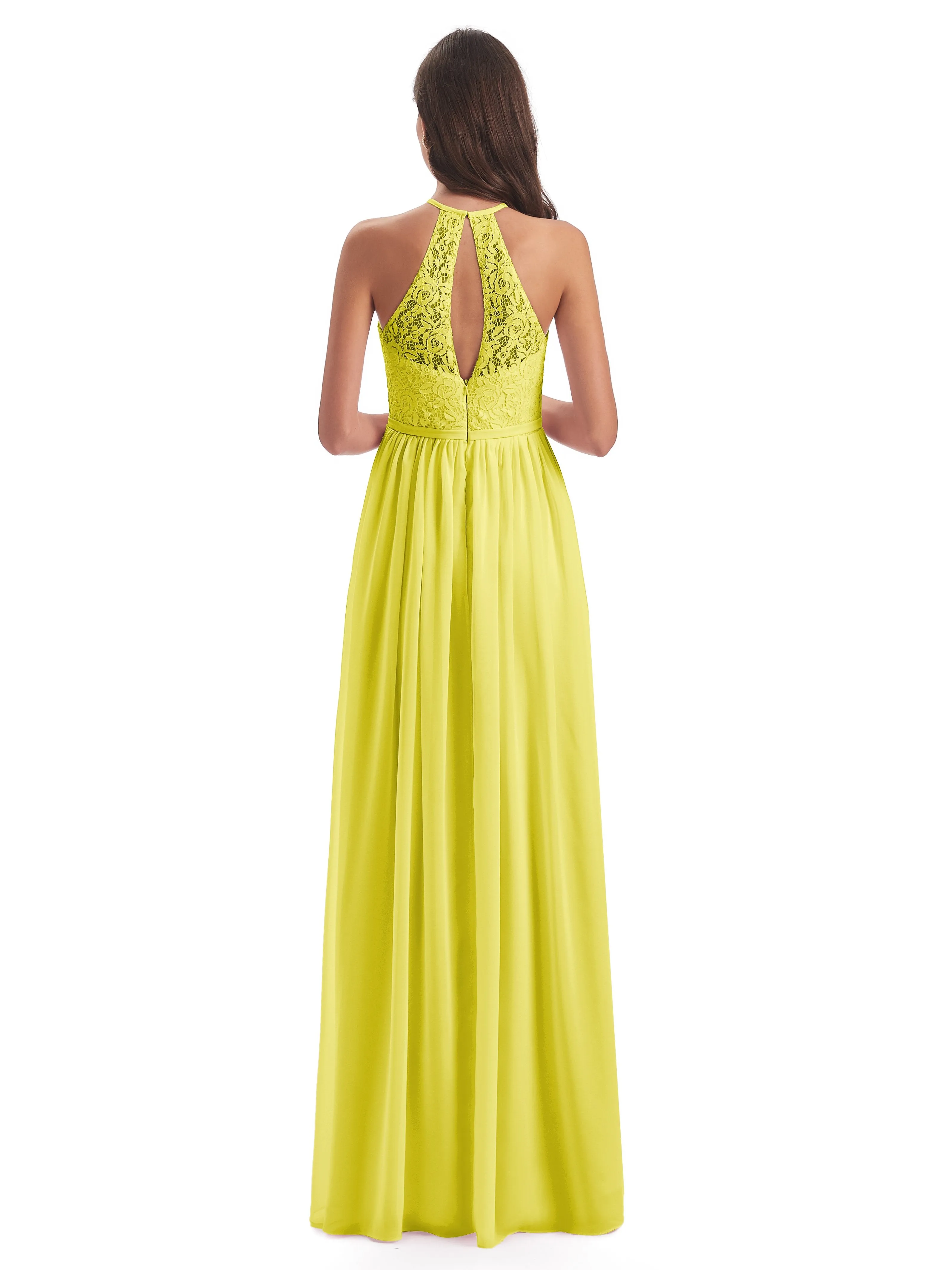 Emma Stunning Halter Floor Length Lace/Chiffon Bridesmaid Dresses