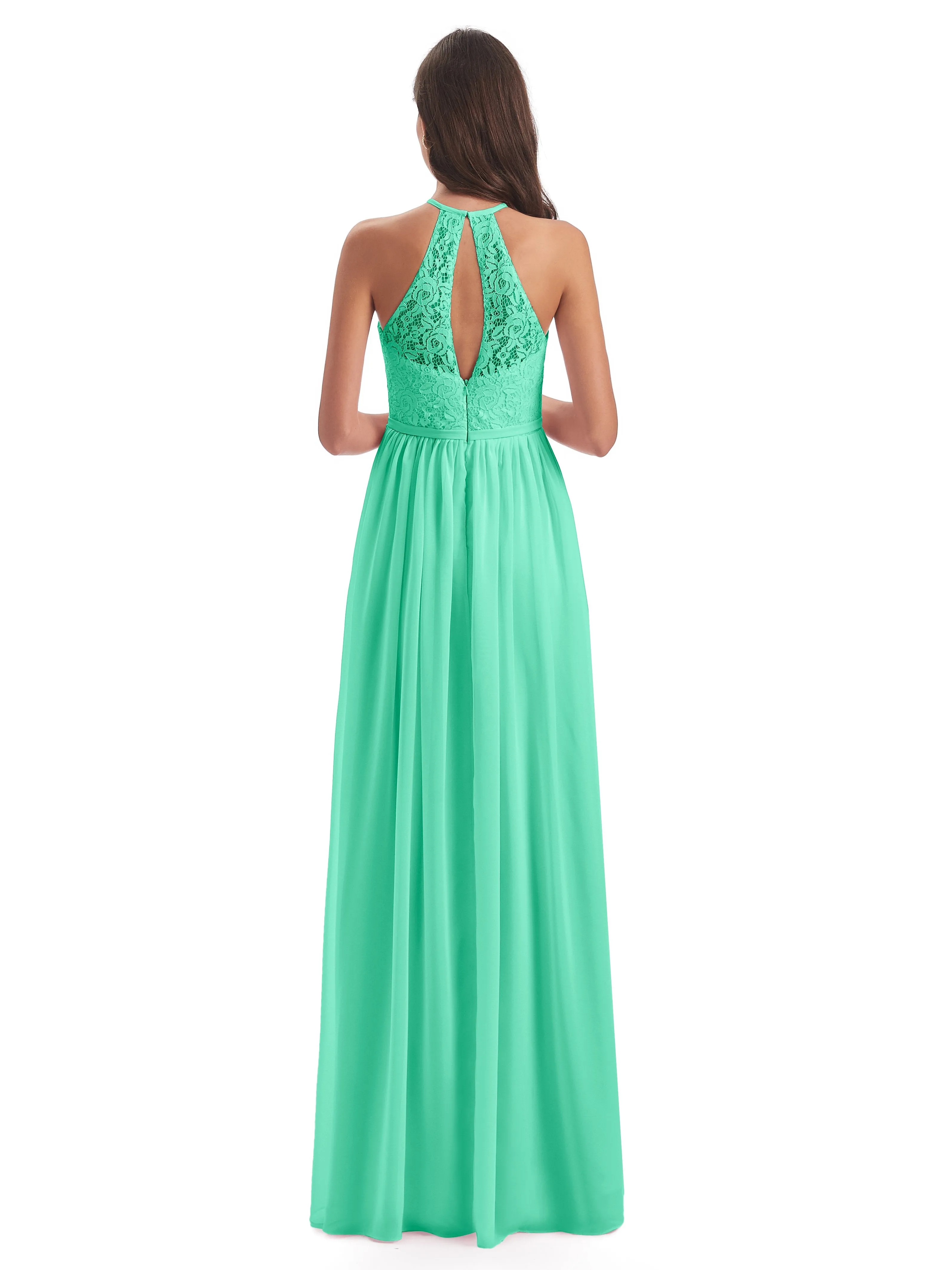 Emma Stunning Halter Floor Length Lace/Chiffon Bridesmaid Dresses