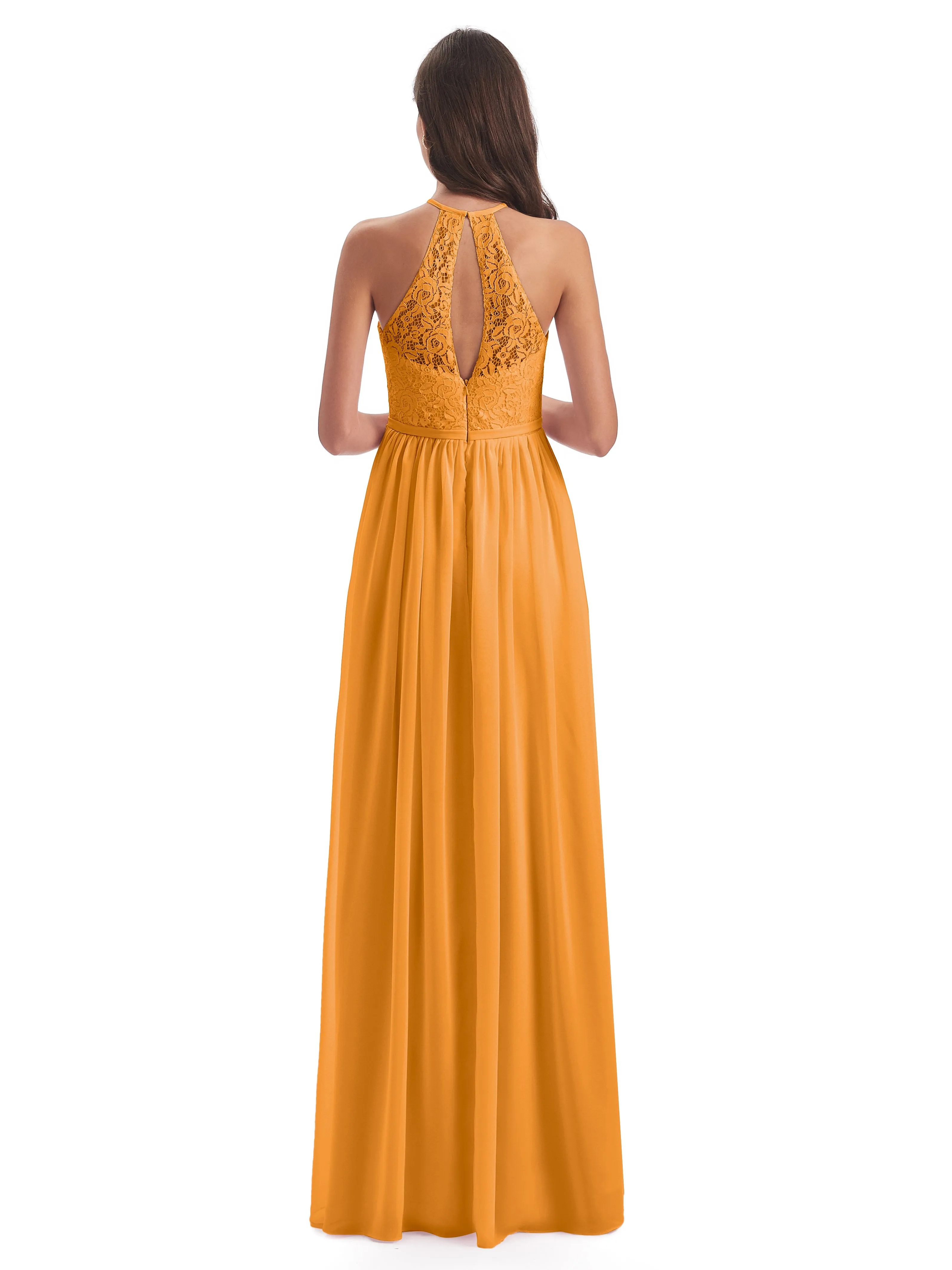 Emma Stunning Halter Floor Length Lace/Chiffon Bridesmaid Dresses