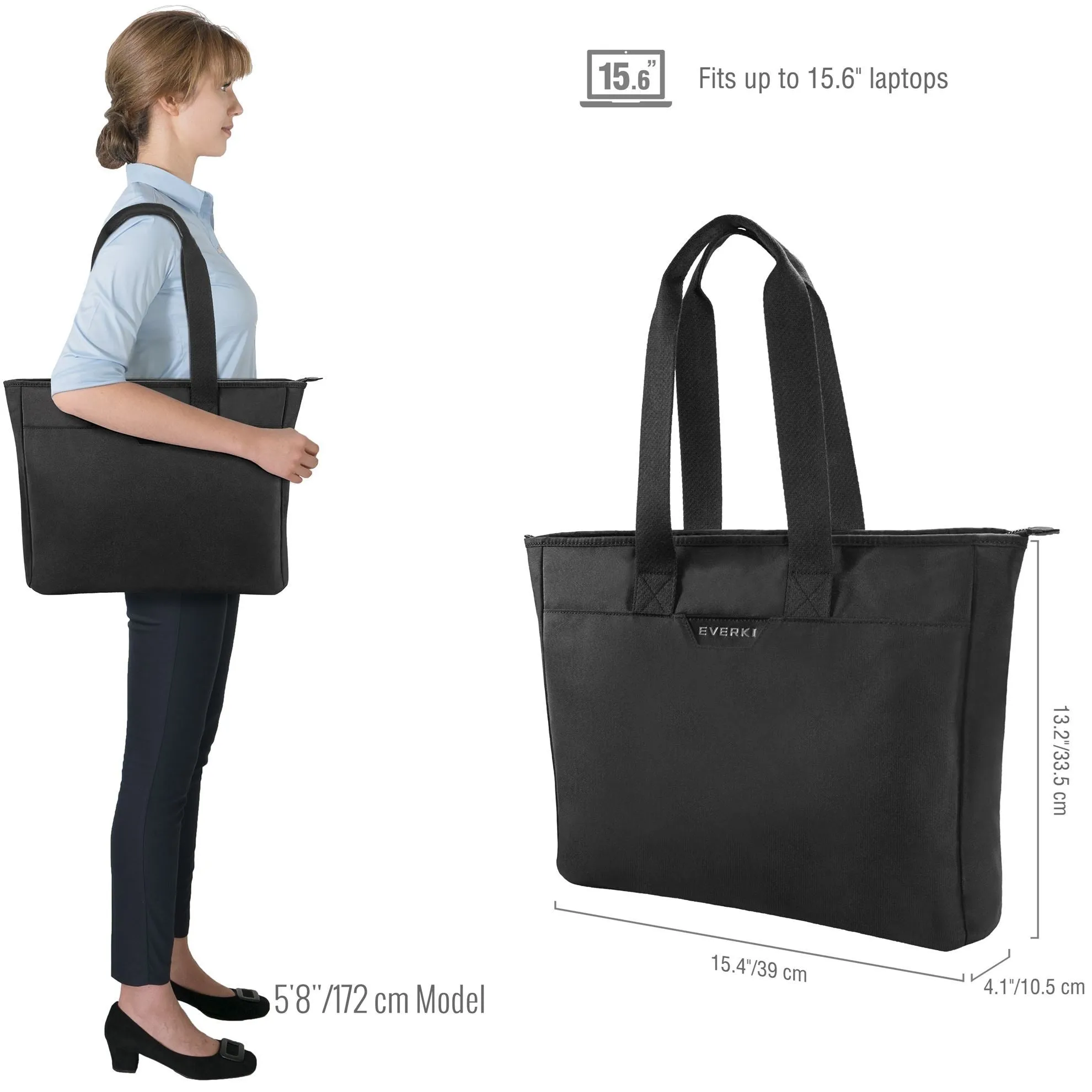 Everki Business Slim Tote Bag with Padded Pocket, Up to 15.6" Laptops, Trolley Handle Pass Through, Back Zippered Pocket to Stow Essentials, Durable Zippers