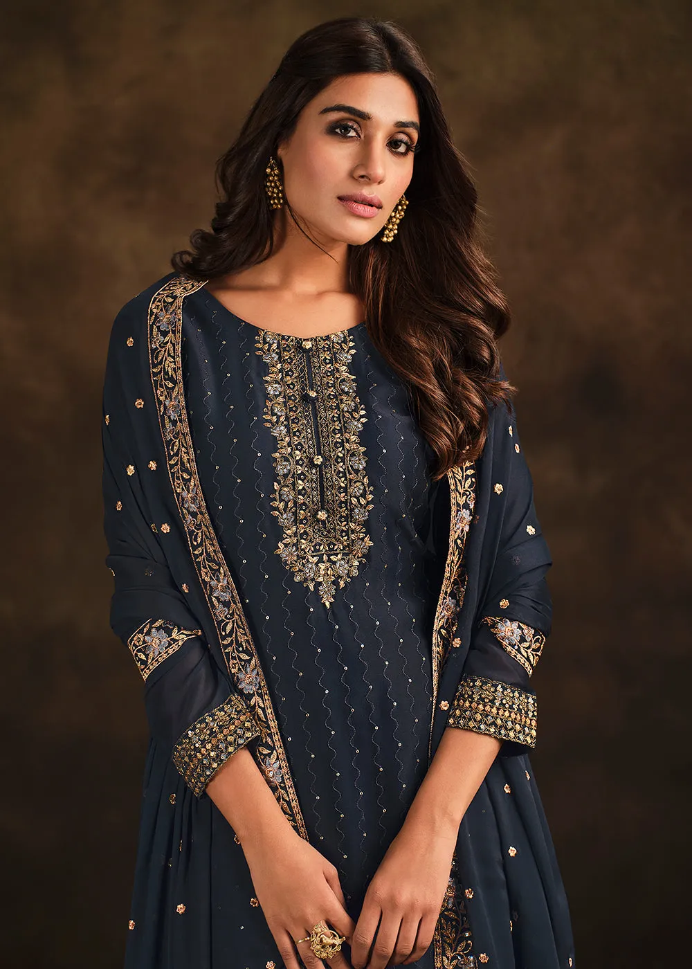 Fancy Georgette Charming Navy Blue Pakistani Style Salwar Suit