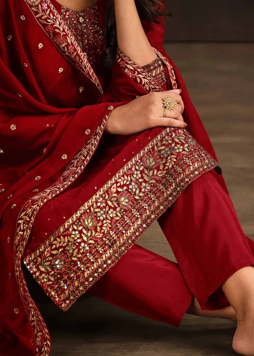 Fancy Georgette Stunning Red Pakistani Style Salwar Suit