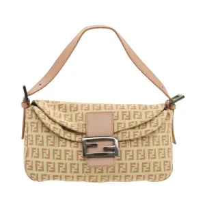 FENDI Zucchino Pink Tone Canvas Mamma Baguette Shoulder Bag