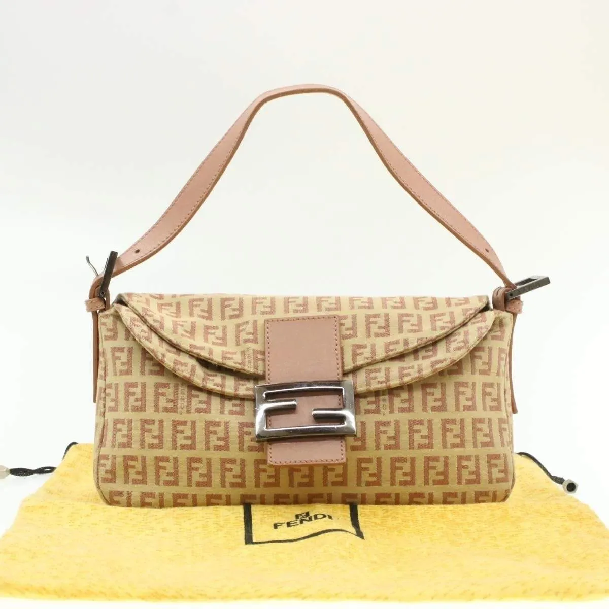 FENDI Zucchino Pink Tone Canvas Mamma Baguette Shoulder Bag