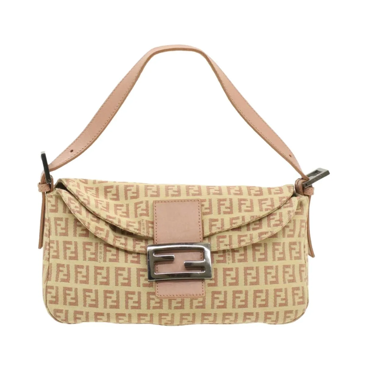 FENDI Zucchino Pink Tone Canvas Mamma Baguette Shoulder Bag