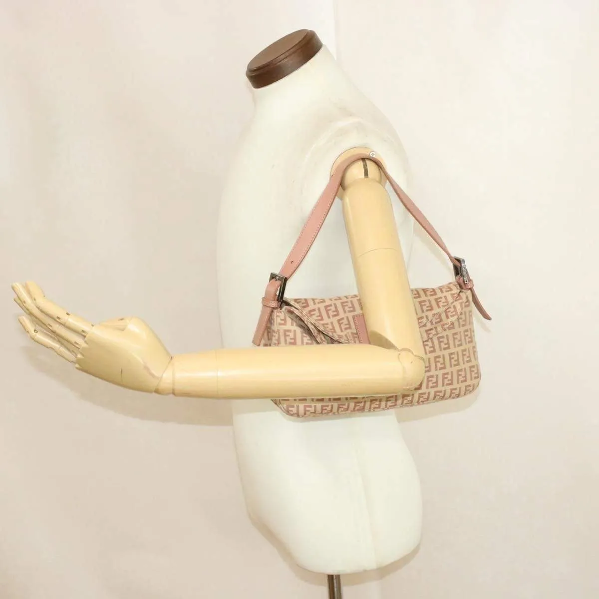 FENDI Zucchino Pink Tone Canvas Mamma Baguette Shoulder Bag