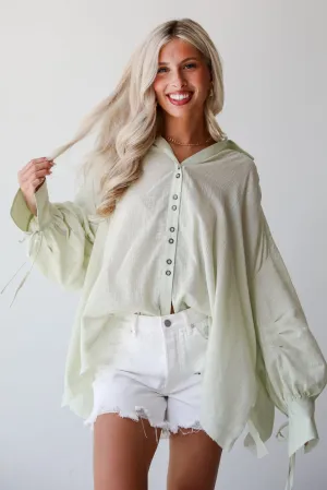 FINAL SALE - Stunning Demeanor Light Green Oversized Blouse