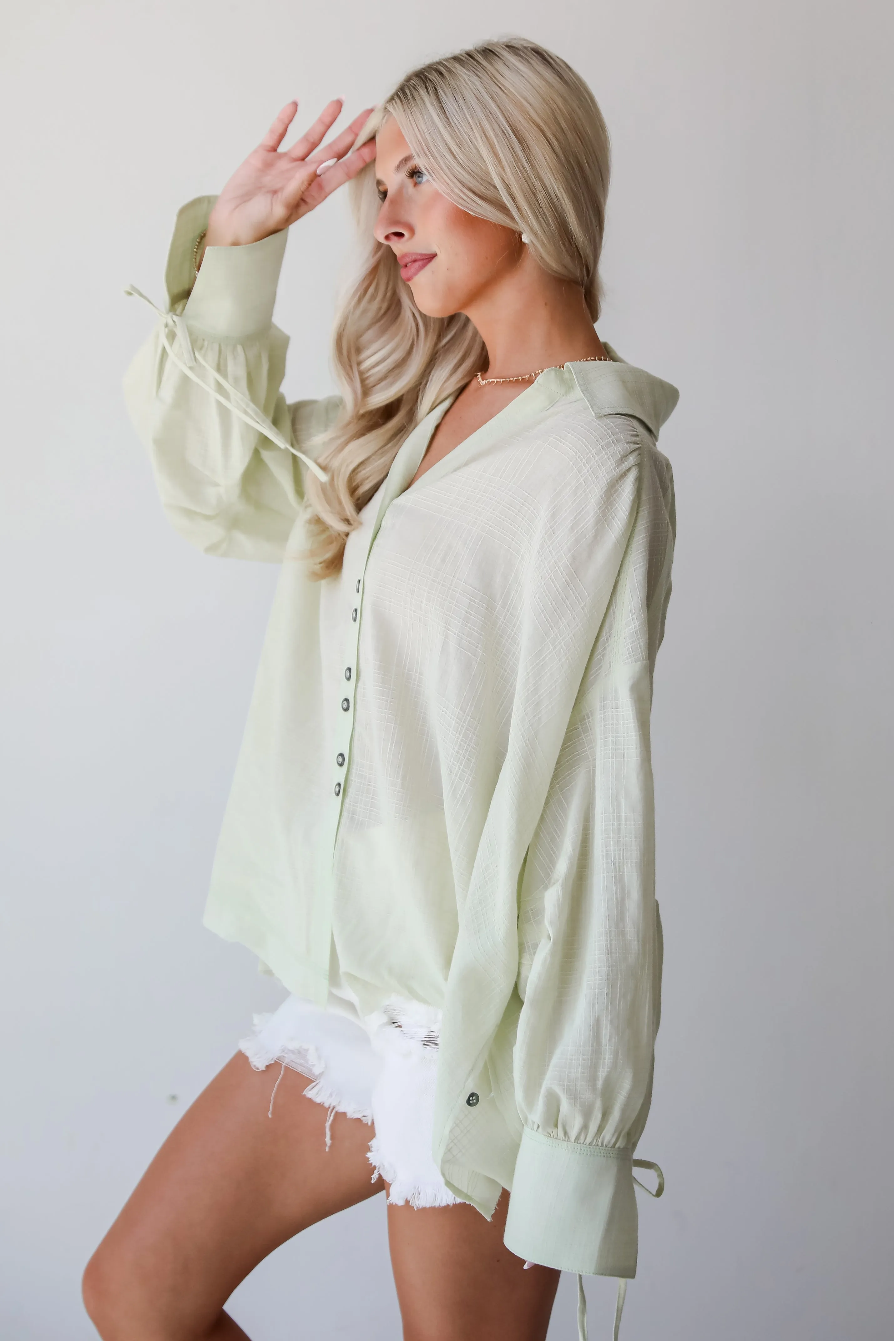 FINAL SALE - Stunning Demeanor Light Green Oversized Blouse