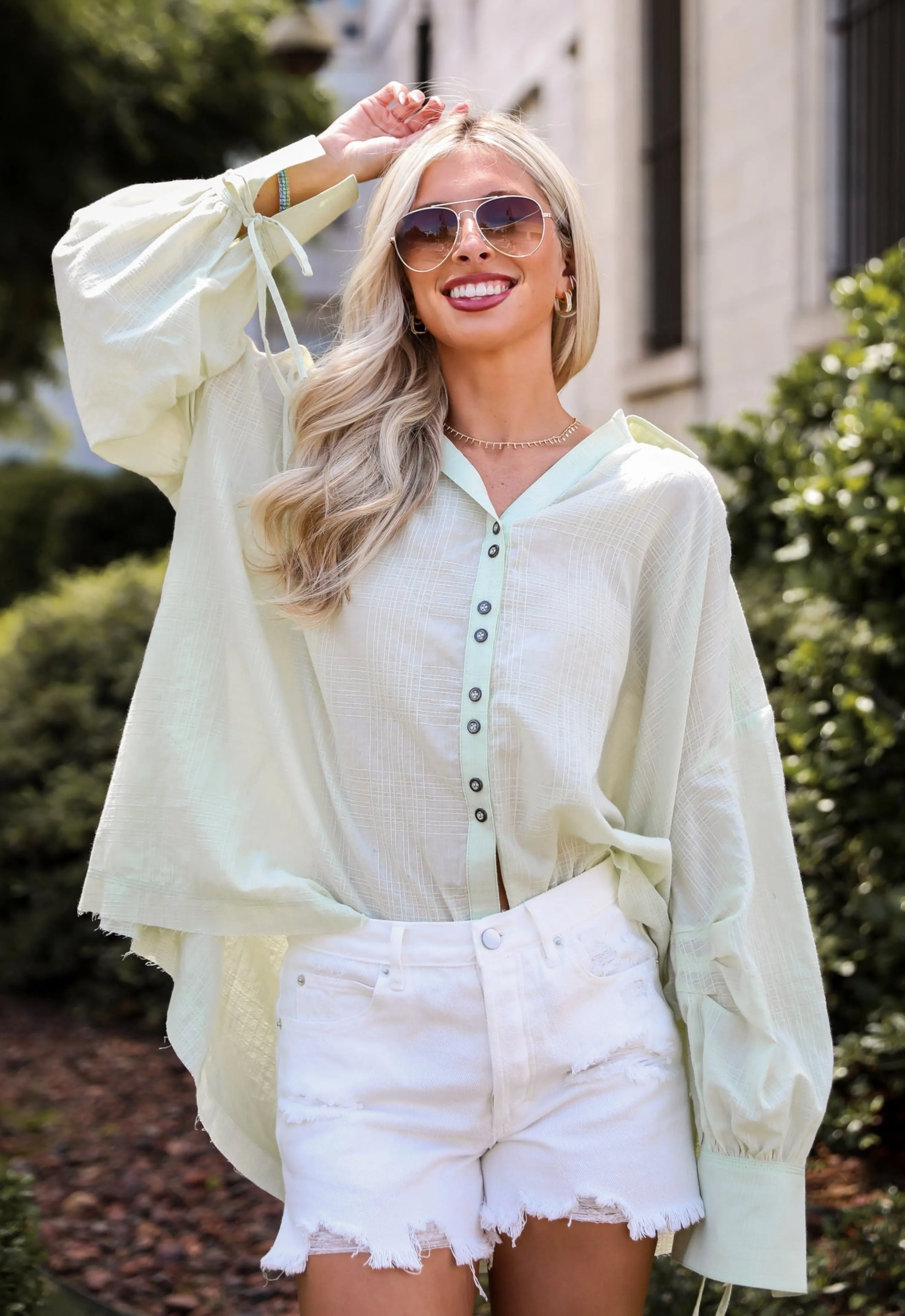 FINAL SALE - Stunning Demeanor Light Green Oversized Blouse