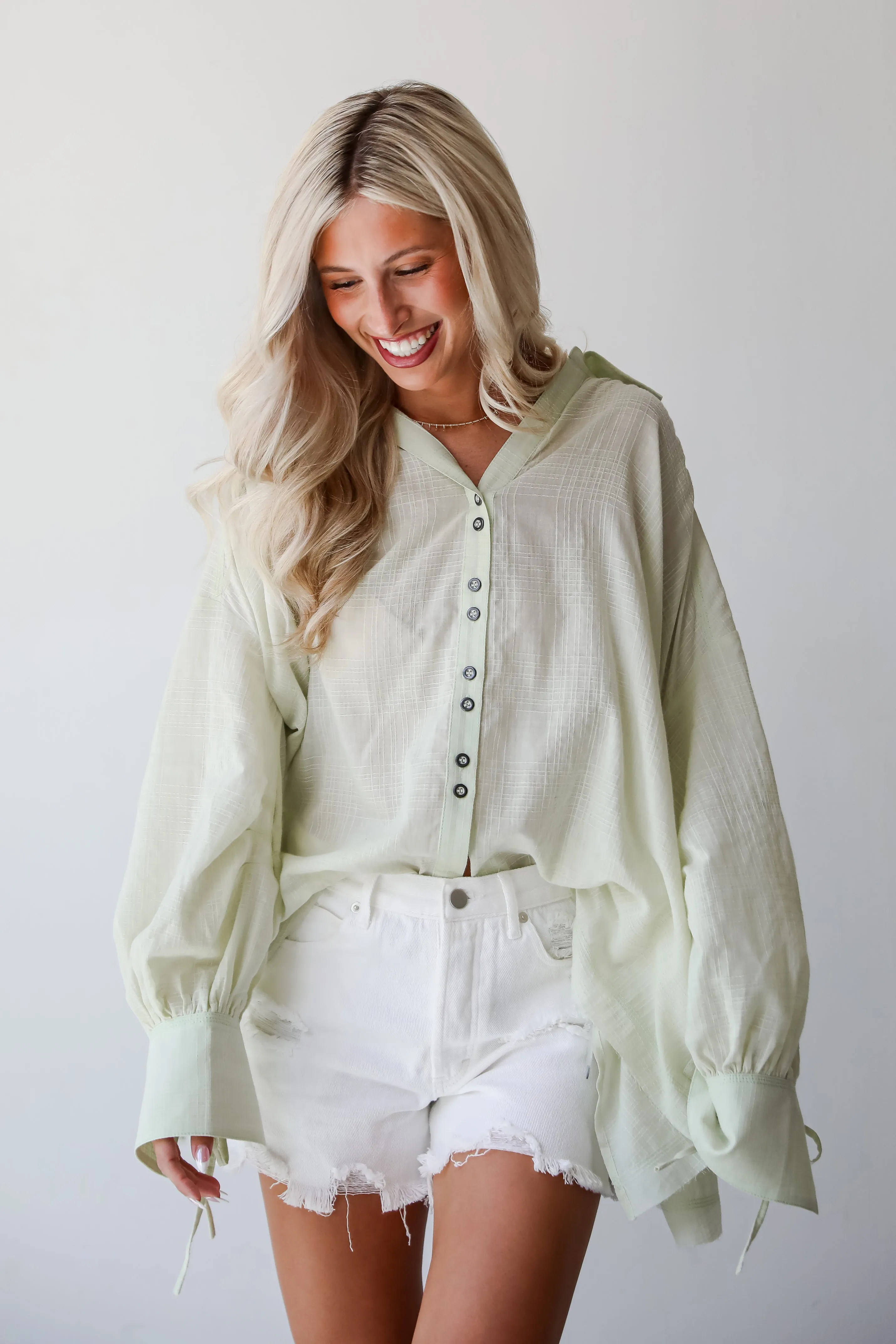 FINAL SALE - Stunning Demeanor Light Green Oversized Blouse