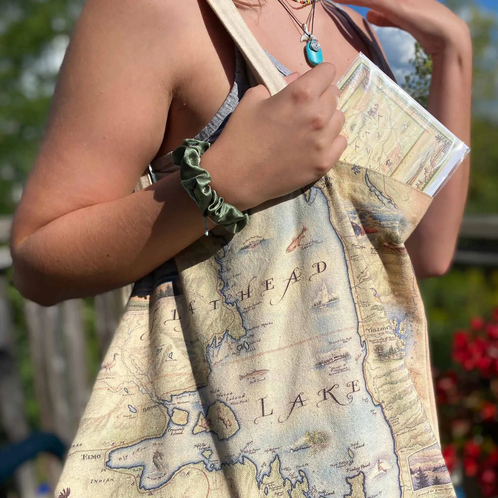 Flathead Lake Map Canvas Tote Bag