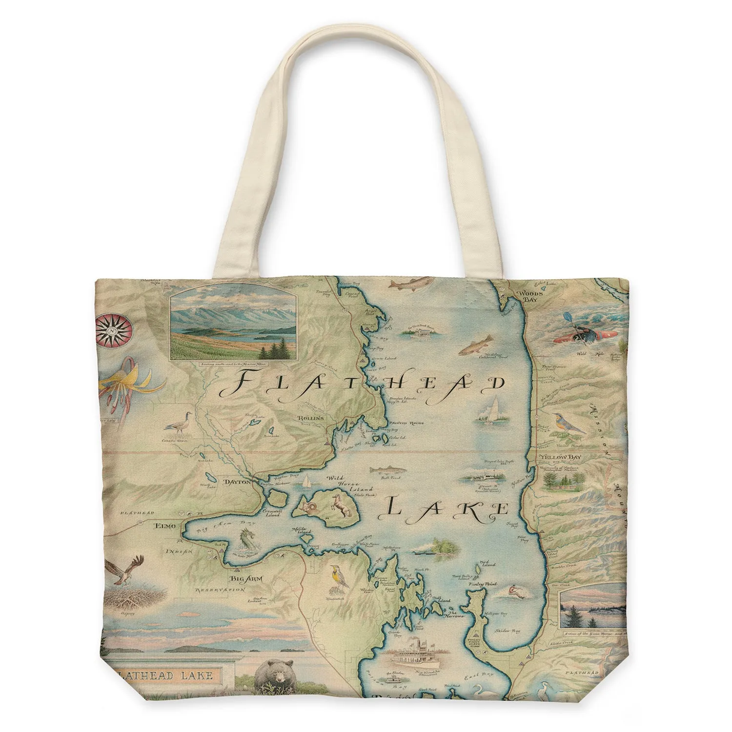 Flathead Lake Map Canvas Tote Bag