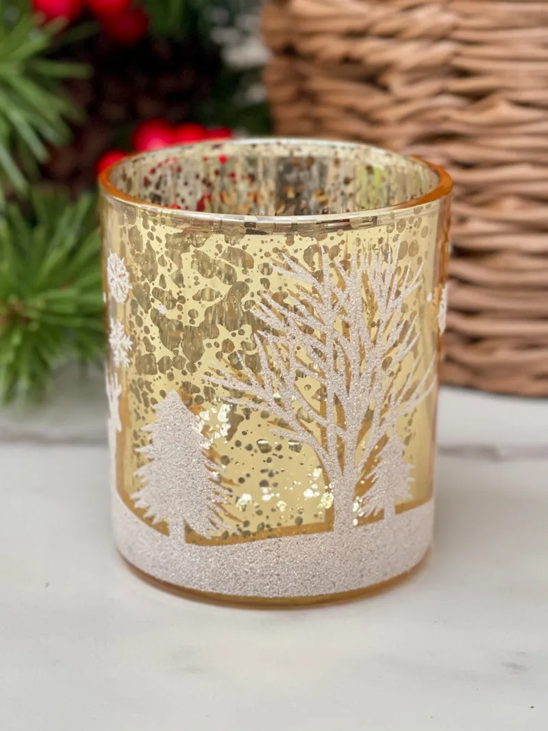 Frosted Forest Glow Candle Holder - Gold