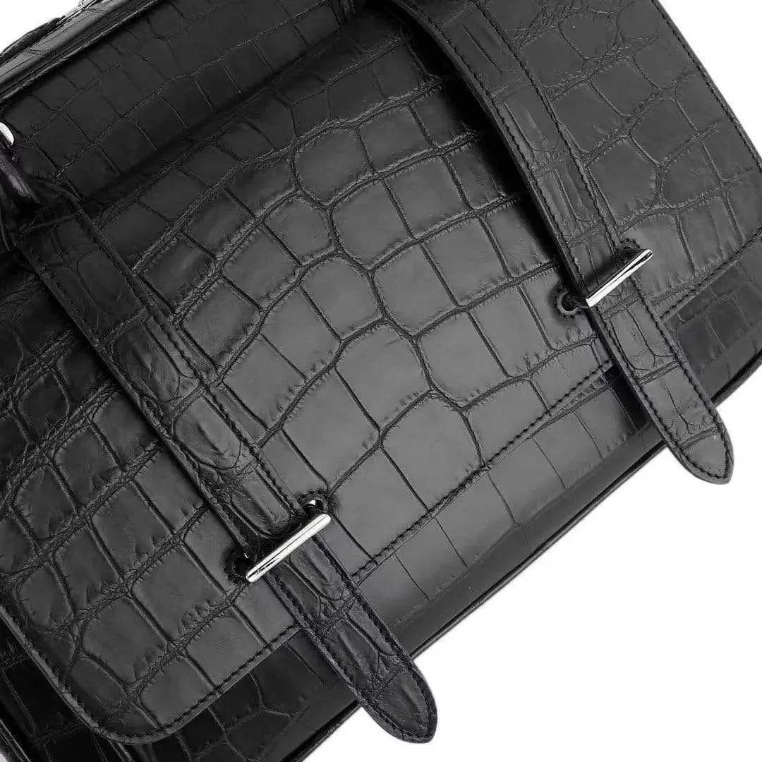 Genuine Crocodile Leather  Postman Bag Mens  Messenger Bussiness Document Travel Laptop Briefcase  Bags Black