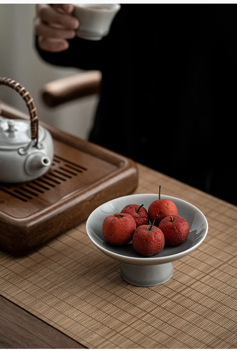 Gohobi Traditional Japanese Grey and Green Glazed Fruit Nuts Plate