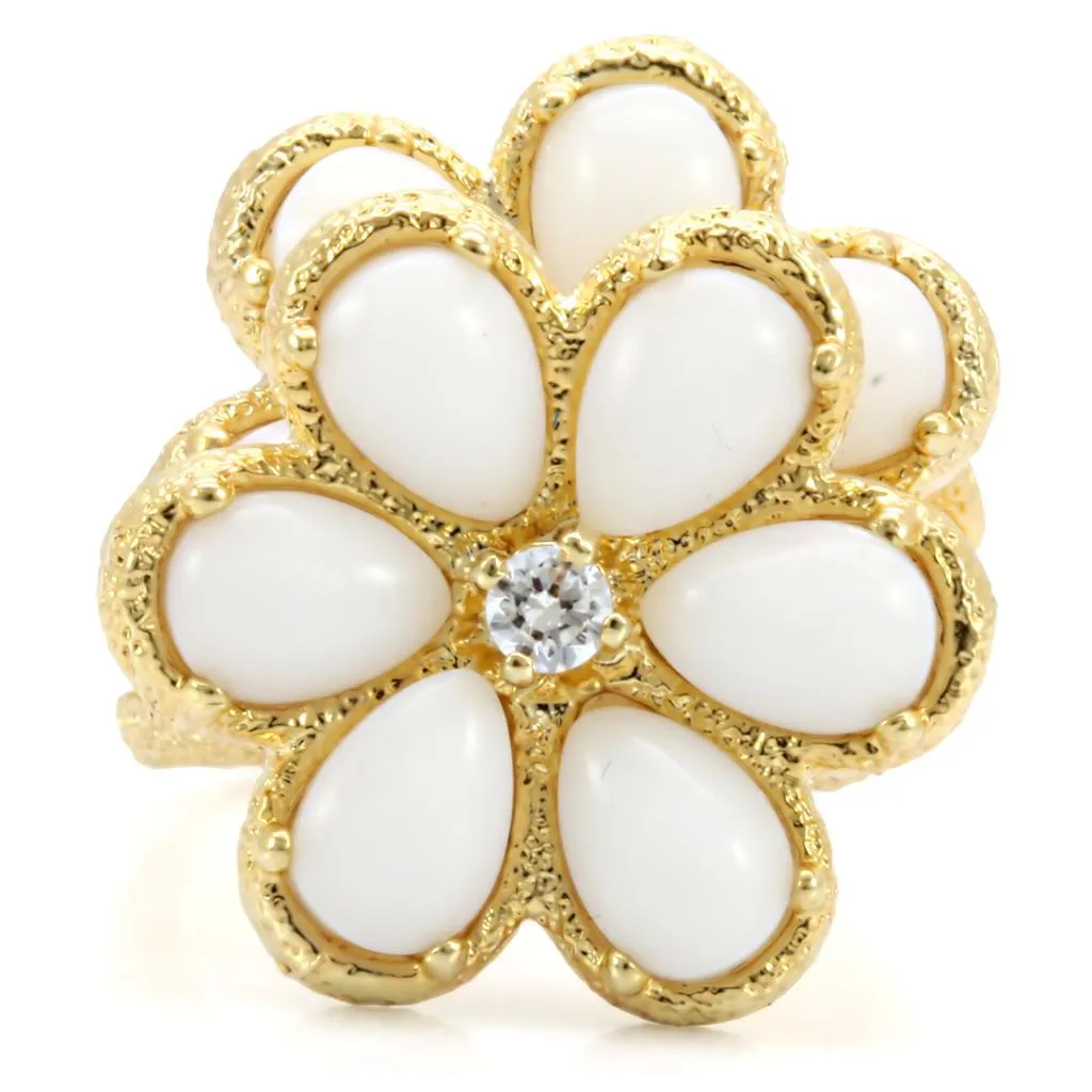 Gold Brass Ring with Synthetic Synthetic Glass in White for Women Style 1W045