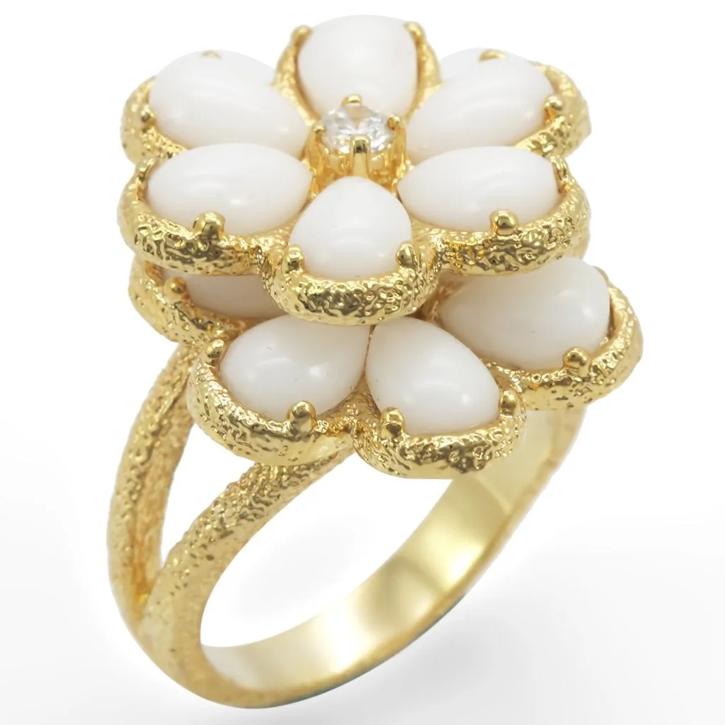 Gold Brass Ring with Synthetic Synthetic Glass in White for Women Style 1W045