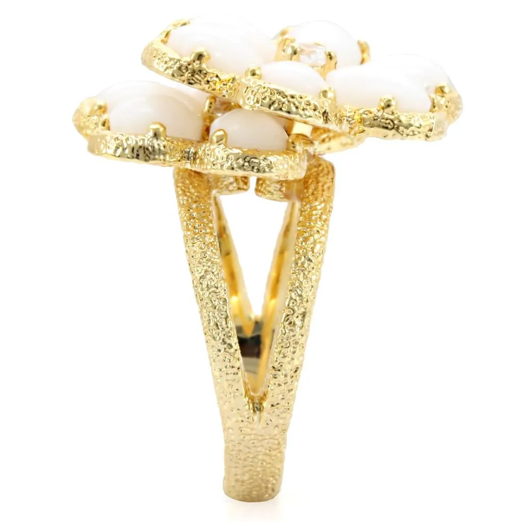 Gold Brass Ring with Synthetic Synthetic Glass in White for Women Style 1W045