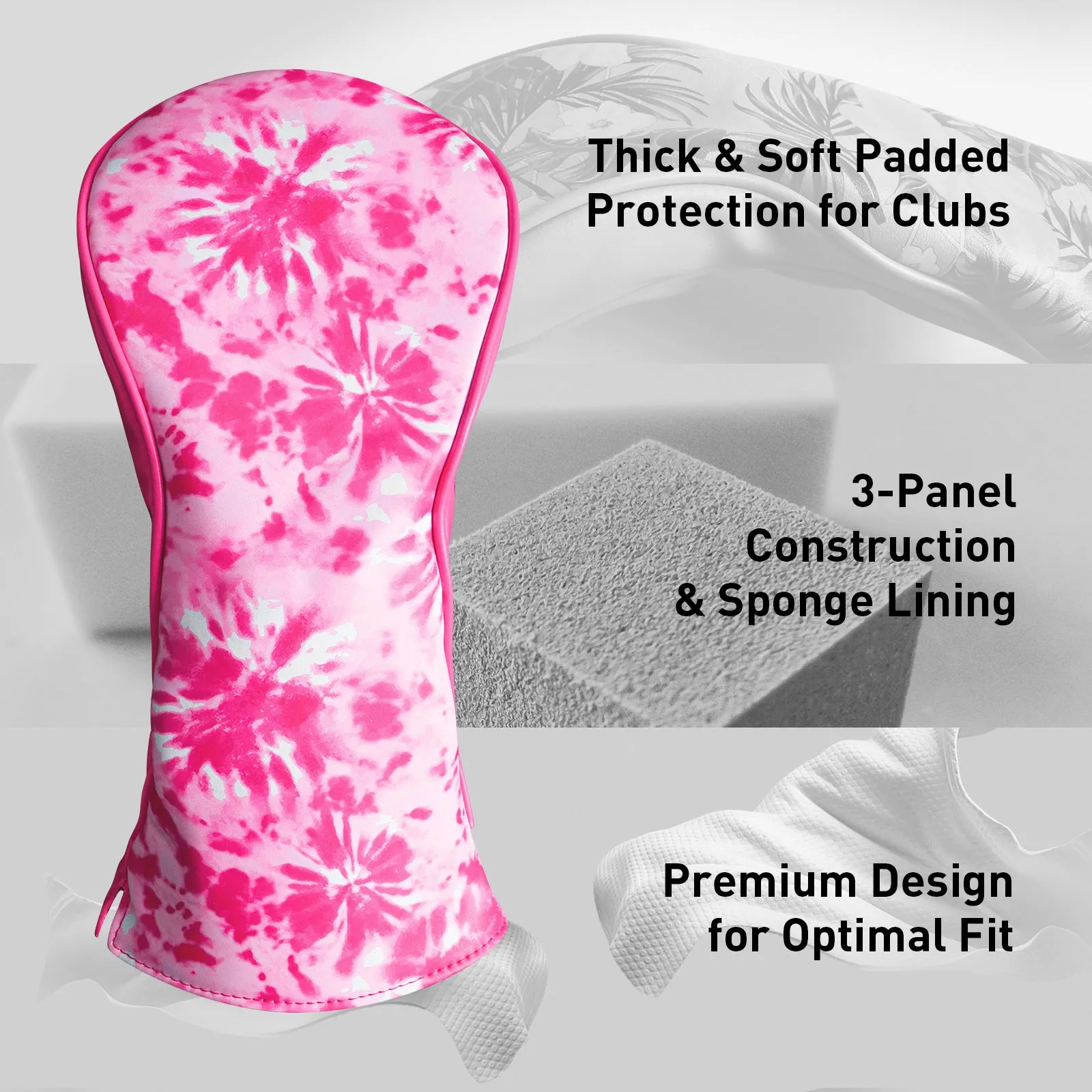 Golf Wood Covers for Driver Fairway Hybrid Deep Pink 3 Pack