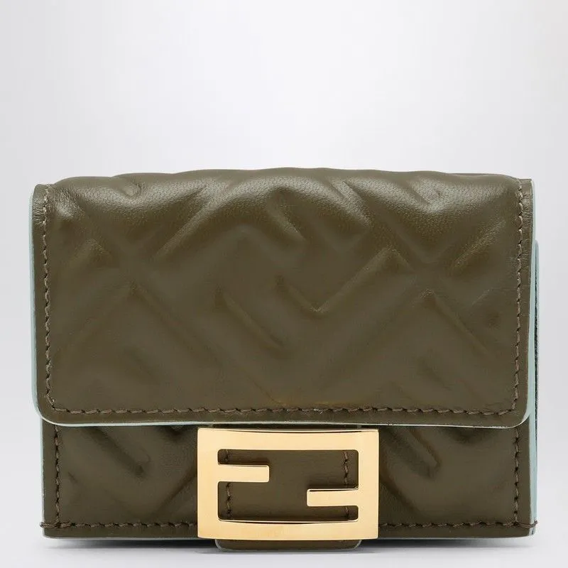 GREEN MICRO TRIFOLD BAGUETTE WALLET