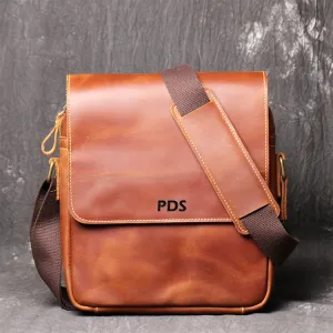 Handmade Leather Shoulder Bagcrazy Horse Leather Cross-Body Bag Retro Fashion Cowhide Ipad Bag Message Bag