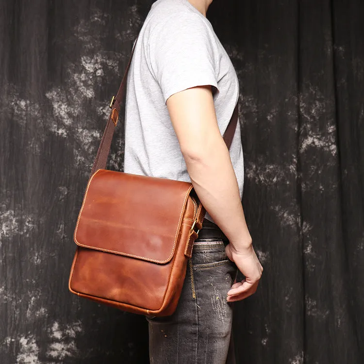 Handmade Leather Shoulder Bagcrazy Horse Leather Cross-Body Bag Retro Fashion Cowhide Ipad Bag Message Bag