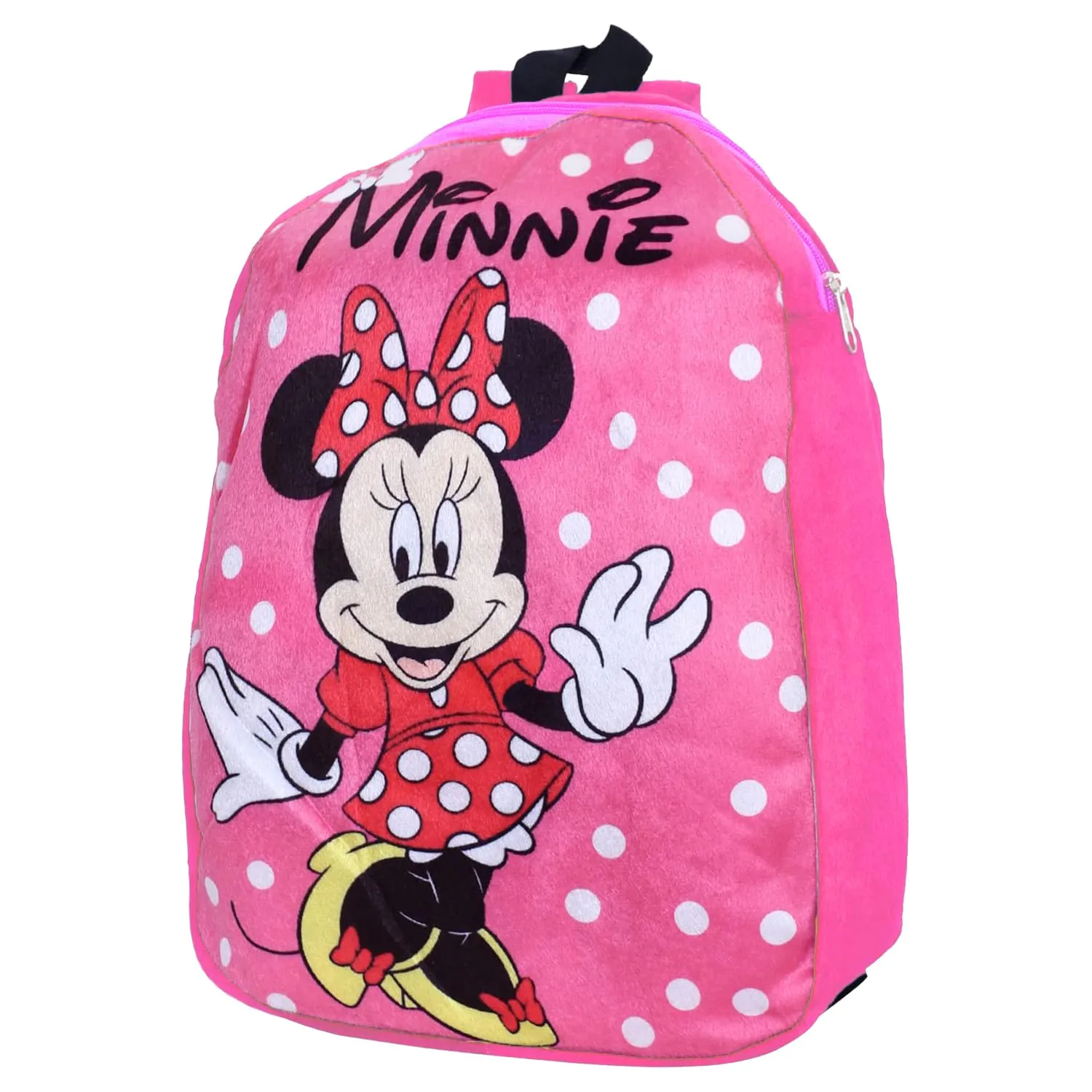 Heart Home Disney Minnie Backpack | 2 Compartment Velvet School Bag | Dot Print School Bag for Kids | Kids School Backpack | Backpack for School | Pink