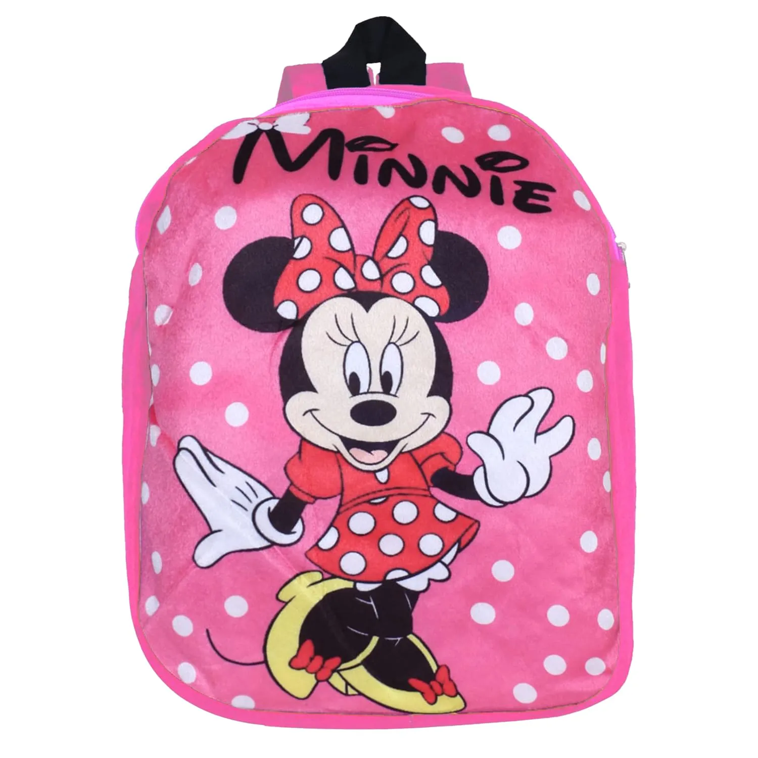 Heart Home Disney Minnie Backpack | 2 Compartment Velvet School Bag | Dot Print School Bag for Kids | Kids School Backpack | Backpack for School | Pink