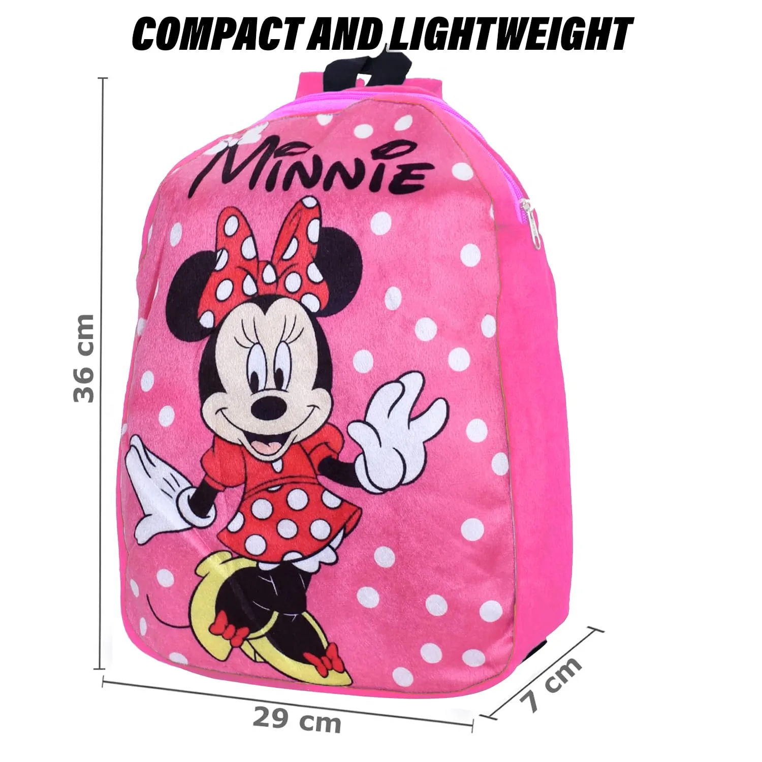 Heart Home Disney Minnie Backpack | 2 Compartment Velvet School Bag | Dot Print School Bag for Kids | Kids School Backpack | Backpack for School | Pink