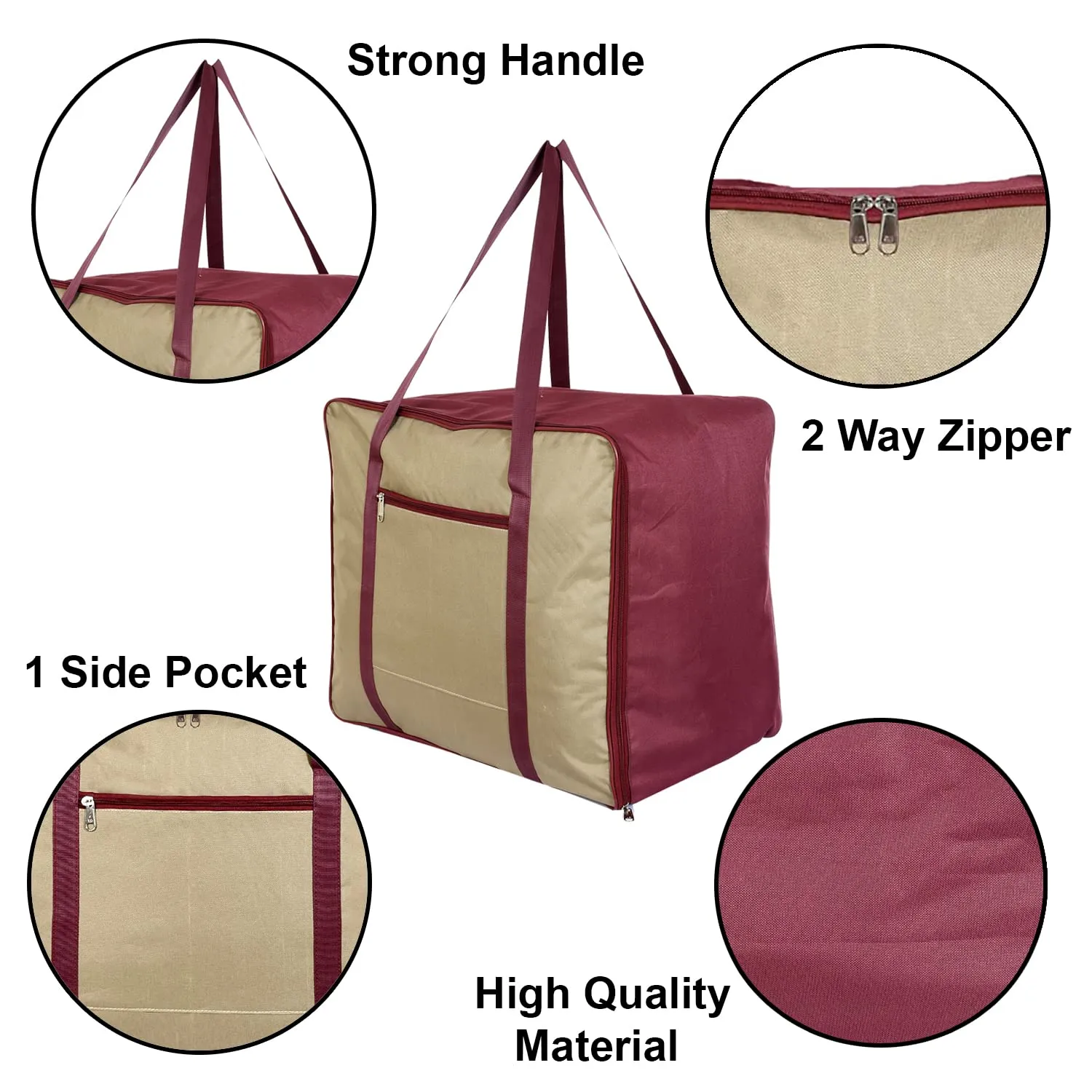 Heart Home Lightweight Foldable Multipurpose Storage bag, Cloth Organiser, Travel Bag With Zippered Closure And Handle (Brown & Maroon)-HS43HEARTH26664