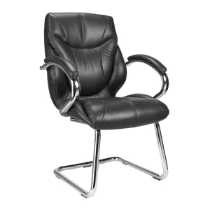 High Back Luxurious Leather Faced Executive Visitor Armchair with Integral headrest and Chrome Base