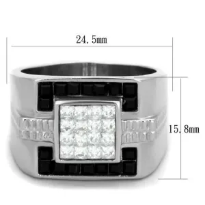 High polished (no plating) Stainless Steel Ring with Top Grade Crystal in Jet for Women Style TK1809