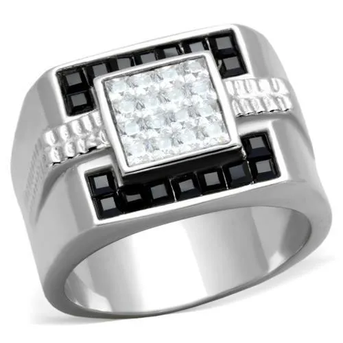 High polished (no plating) Stainless Steel Ring with Top Grade Crystal in Jet for Women Style TK1809