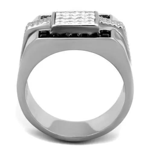 High polished (no plating) Stainless Steel Ring with Top Grade Crystal in Jet for Women Style TK1809