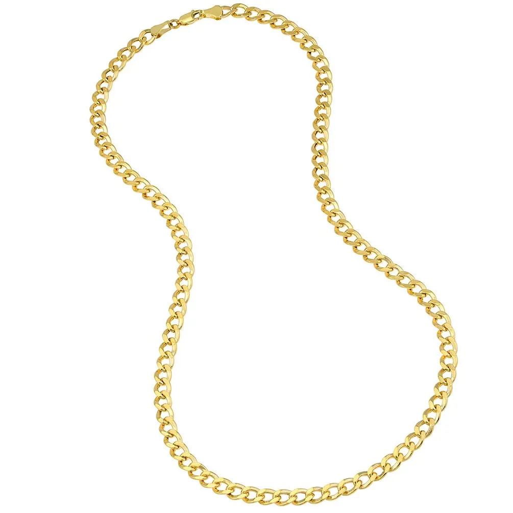 Hollow 14k Yellow Gold 4.5mm Cuban Link Curb Chain Necklace with Lobster Claw Clasp