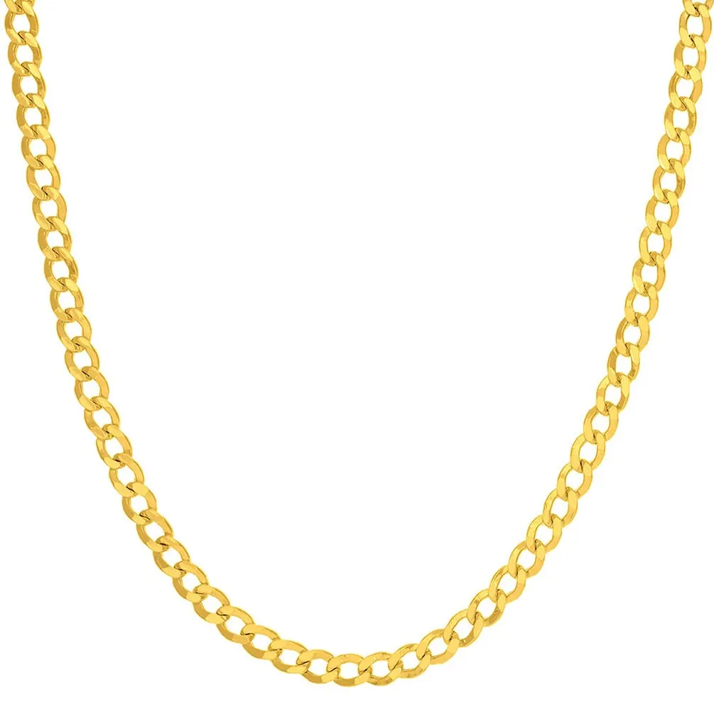 Hollow 14k Yellow Gold 4.5mm Cuban Link Curb Chain Necklace with Lobster Claw Clasp