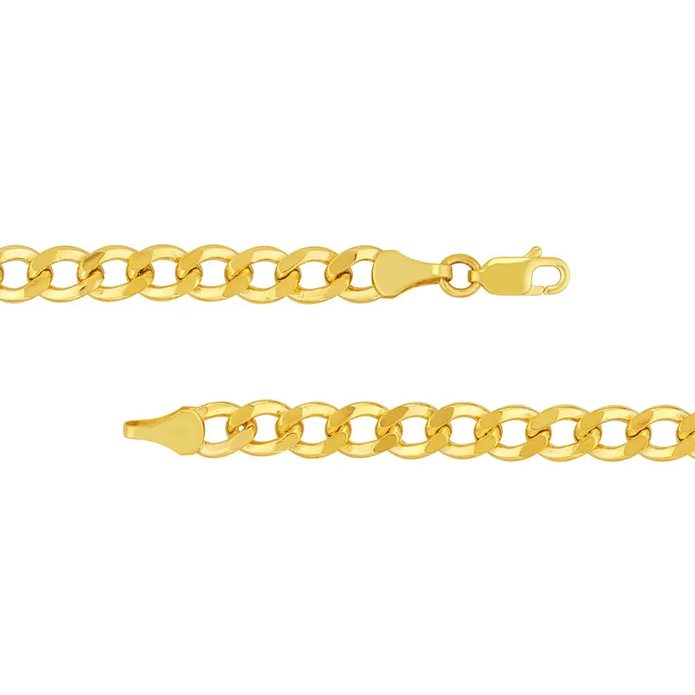 Hollow 14k Yellow Gold 4.5mm Cuban Link Curb Chain Necklace with Lobster Claw Clasp