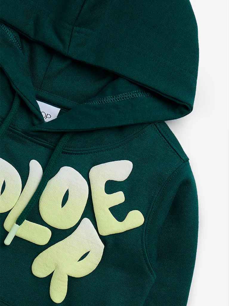 HOP Kids Dark Green Text Embossed Hoodie