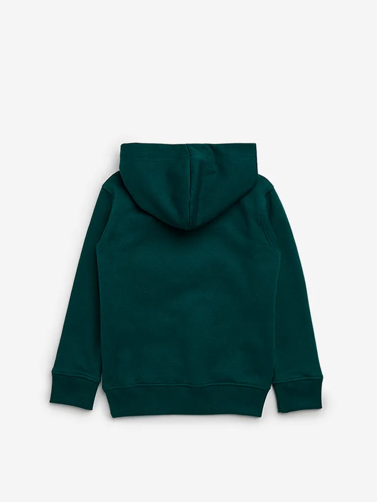 HOP Kids Dark Green Text Embossed Hoodie