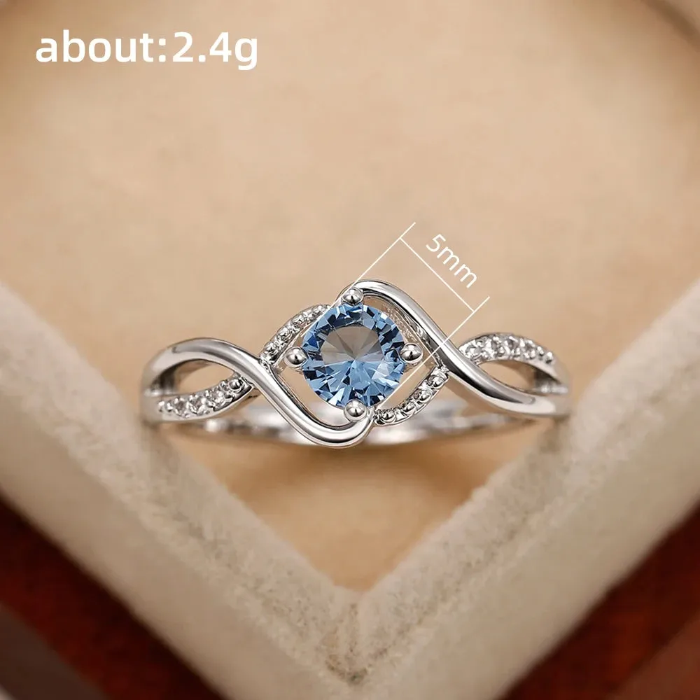 Huitan 2022 Modern Design Women's Wedding Rings Charming Blue Cubic Zirconia High Quality Silver Color Ring Engagement Jewelry