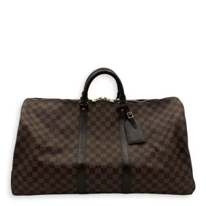 Keepall Duffle Bag 55 Damier Ebene in Coated Canvas, Gold hardware