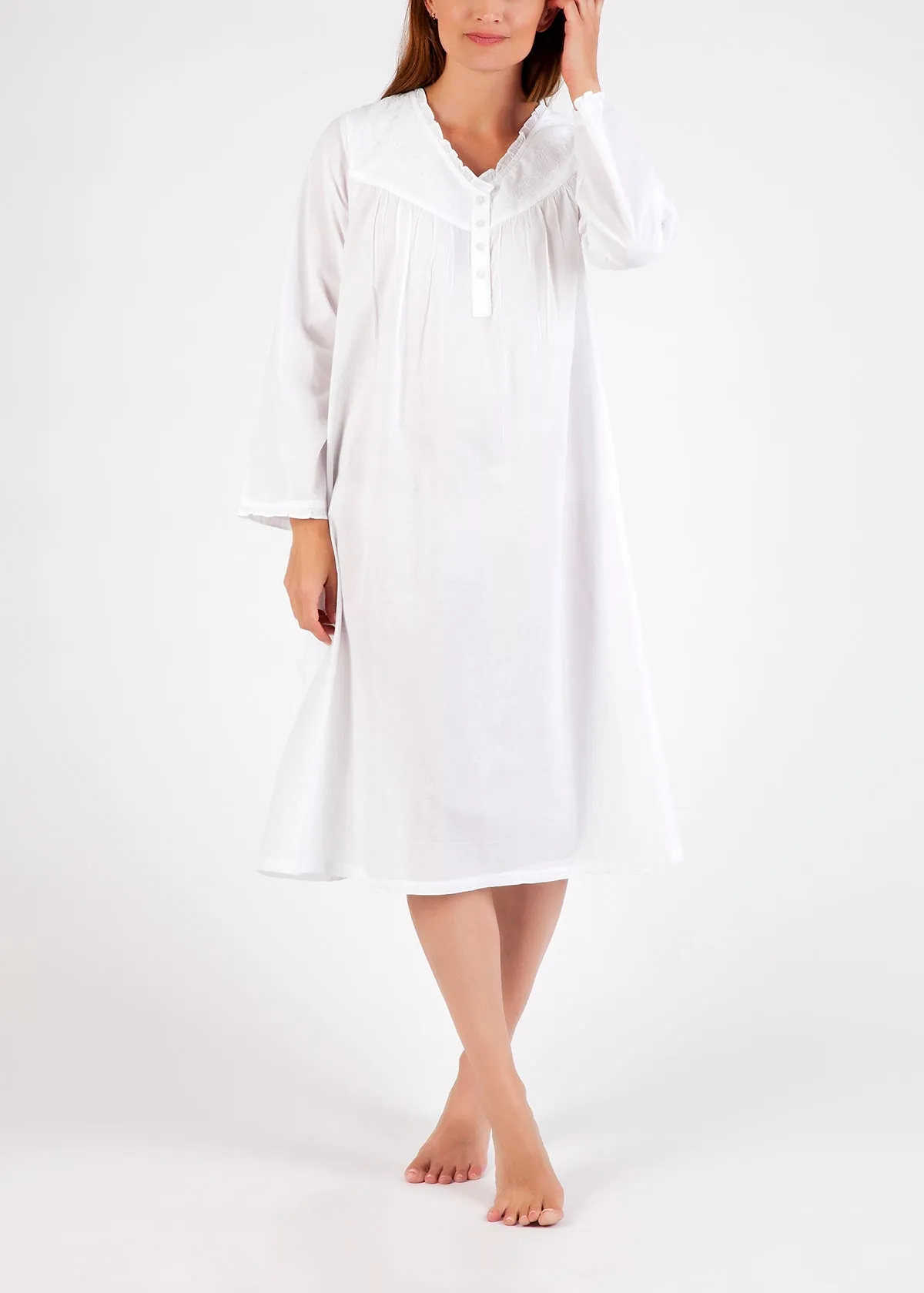 Long Sleeve Embroidered White Nightie